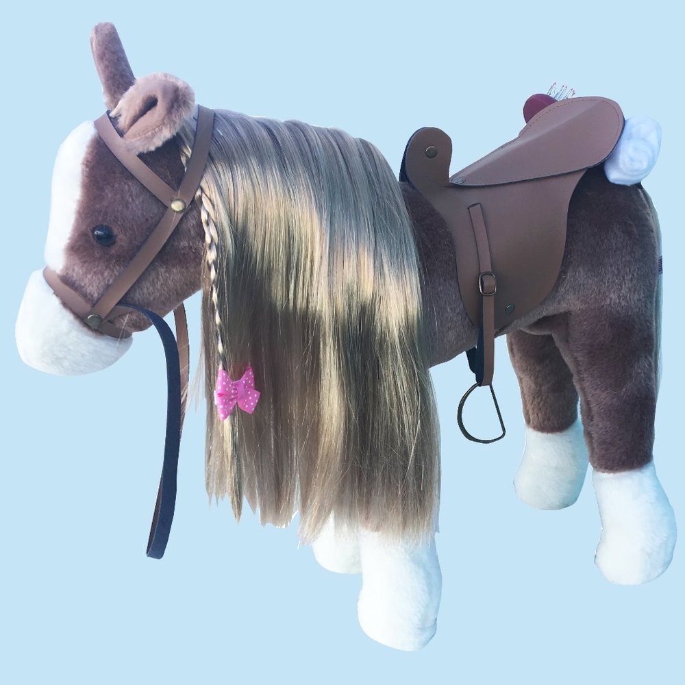 17.7" high Plush Horse Toy Stuffed Animal Toy  w/Comb and Clip Prin